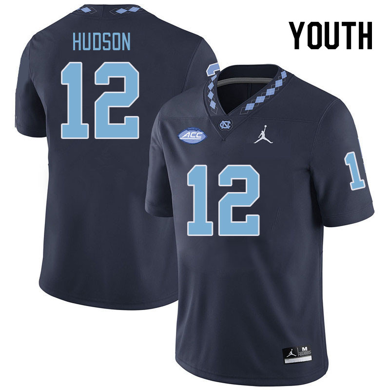 Youth #12 Tad Hudson North Carolina Tar Heels College Football Jerseys Stitched-Navy
